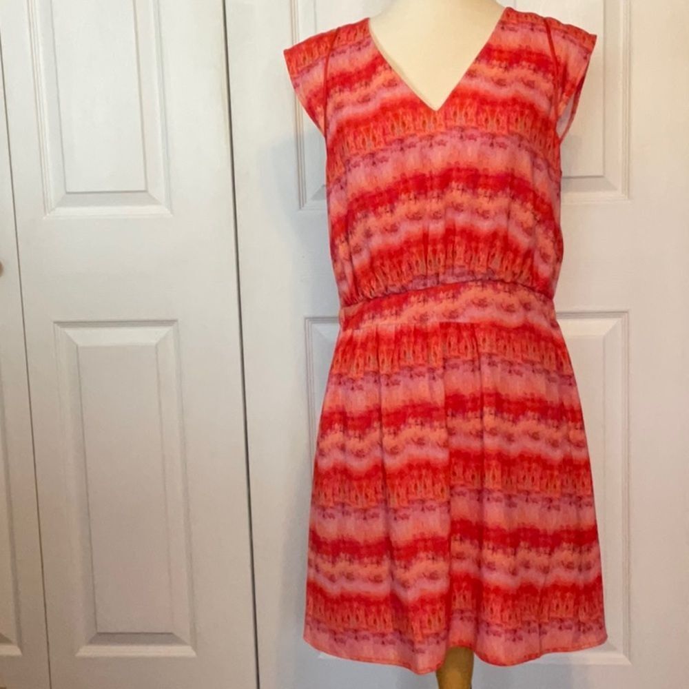 Anthropologie McGinn Orange‎ Pink V Neck Dress 10